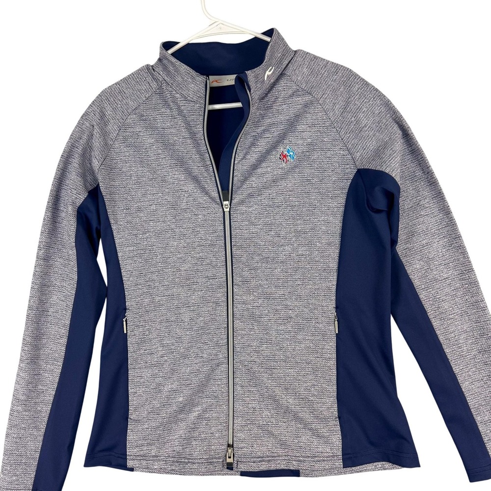 Kjus Emedia Midlayer Jacket Womens XL Blue Gray Golf Outdoor Full Zip UPF 50+